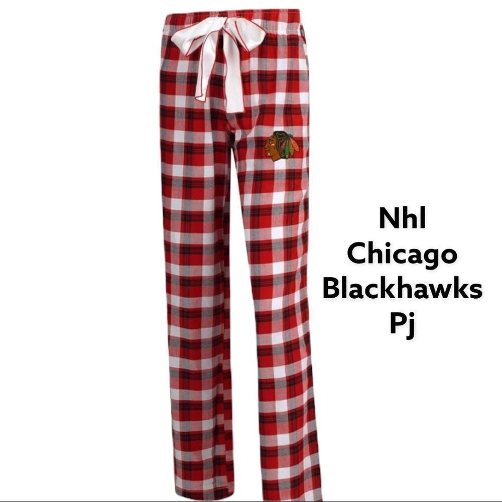 Concepts NHL Chicago Blackhawks plaid drawstring women’s flannel pj pants !